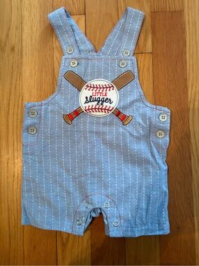 Baby Starters | Little Slugger Baseball Romper | Blue Pinstripe | Size: 3M